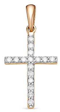 Кулон крест из красного золота с бриллиантами