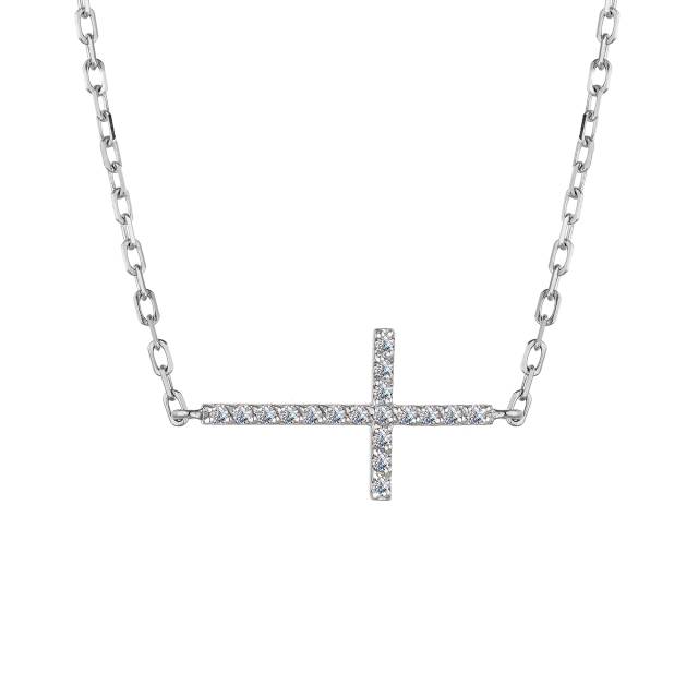 Колье крест из белого золота с бриллиантами (048737)