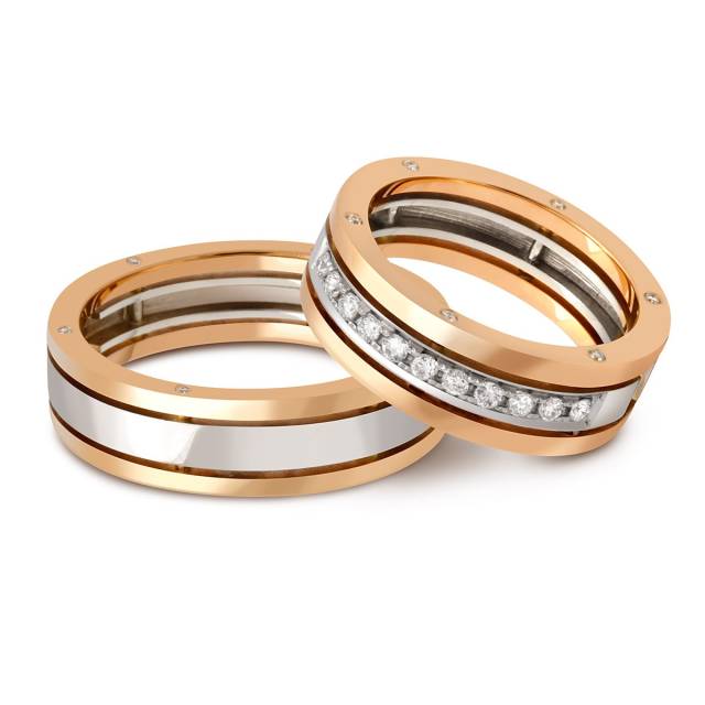 Обручальное кольцо из комбинированного золота с бриллиантами (027596)