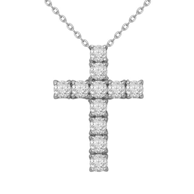 Колье крест из белого золота с бриллиантами (038814)