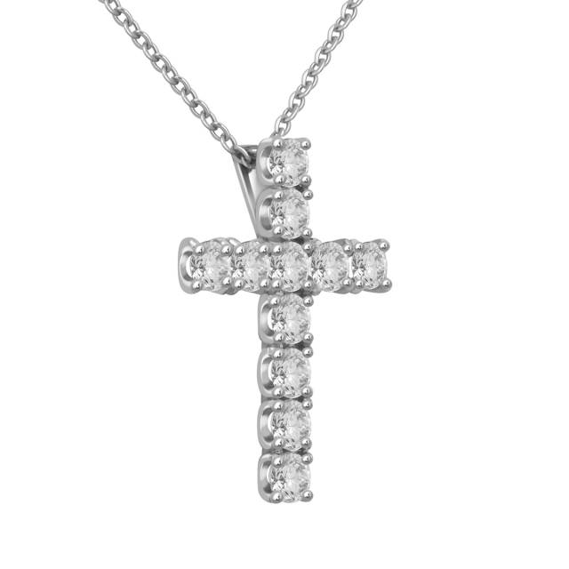 Колье крест из белого золота с бриллиантами (038814)