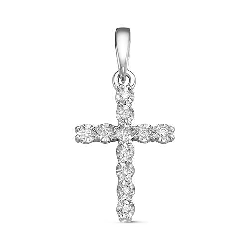 Кулон крест из белого золота с бриллиантами (052969)