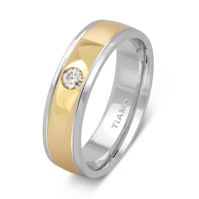 Обручальное кольцо из комбинированного золота с бриллиантом TIAMO (014694)