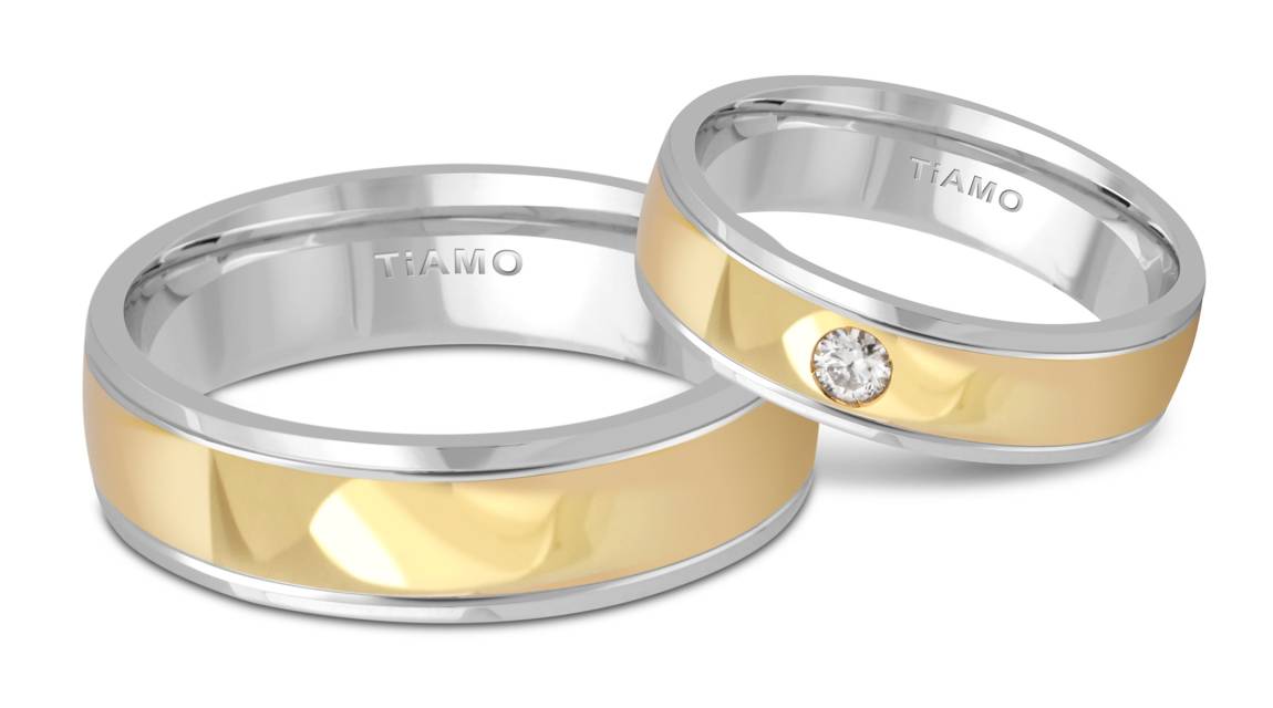 Обручальное кольцо из комбинированного золота с бриллиантом TIAMO (014694)