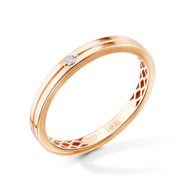 Обручальное кольцо из красного золота с бриллиантом (050529)