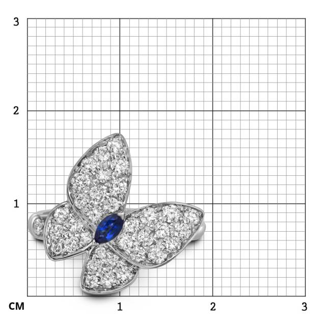 Кольцо из белого золота с бриллиантами и сапфиром "Бабочки" (055147)