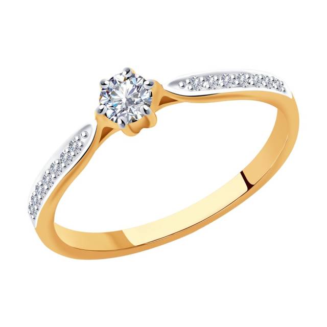 Помолвочное кольцо из красного золота с бриллиантами (042875)