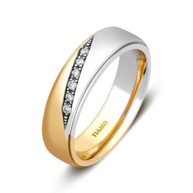 Обручальное кольцо из комбинированного золота с бриллиантами TIAMO (002111)