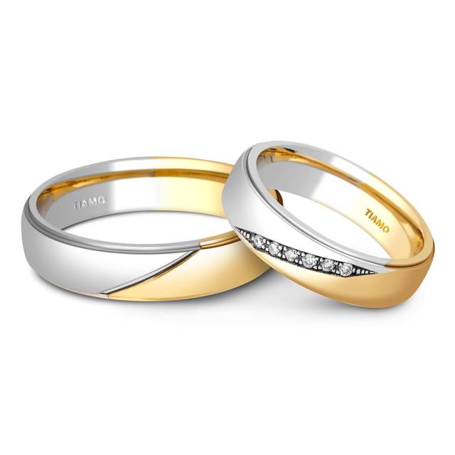 Обручальное кольцо из комбинированного золота с бриллиантами TIAMO (002111)
