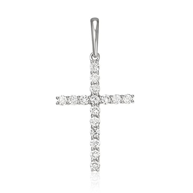 Кулон крест из белого золота с бриллиантами (050902)