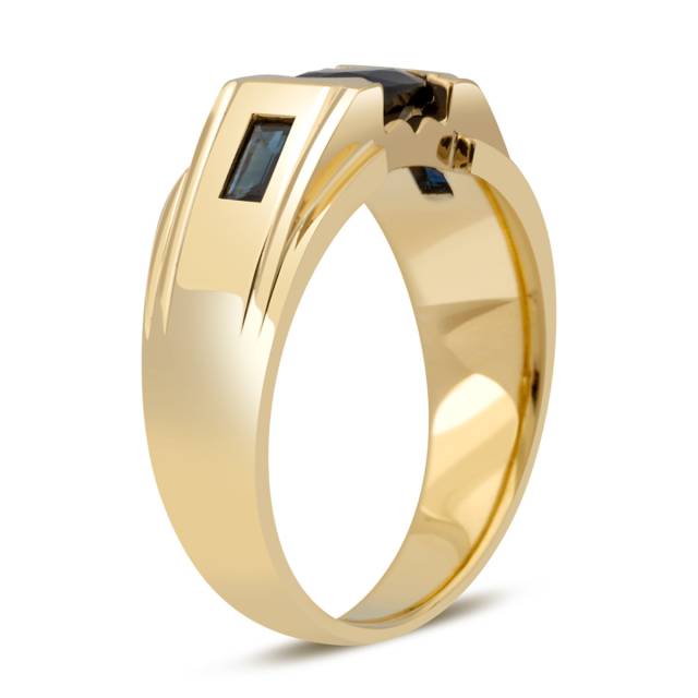 Кольцо мужское из жёлтого золота с сапфирами (038615)