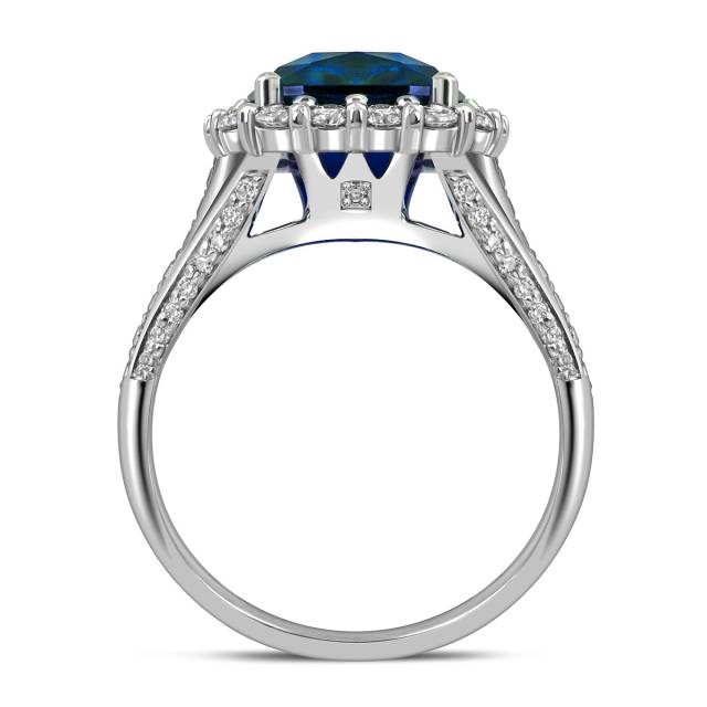 Кольцо из белого золота с бриллиантами и сапфиром (063669)