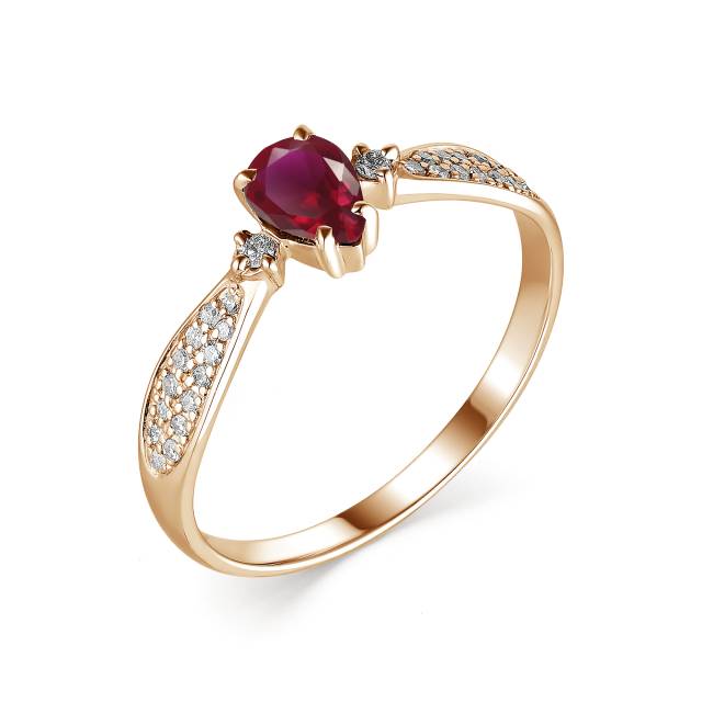 Кольцо из красного золота с бриллиантами и рубином (042034)