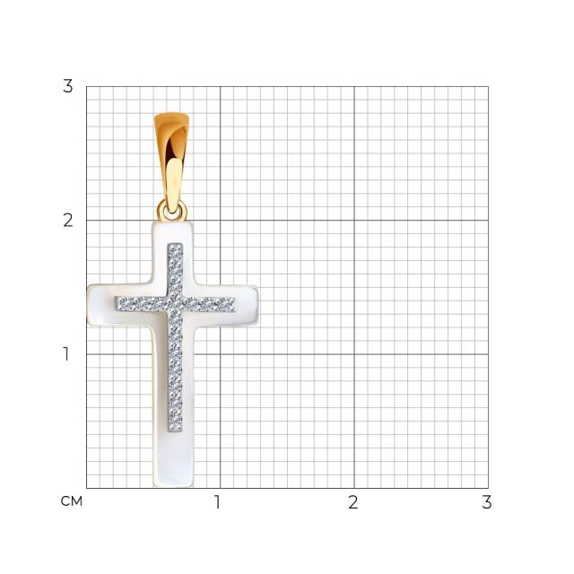 Кулон крест из красного золота с бриллиантами и перламутром (045072)