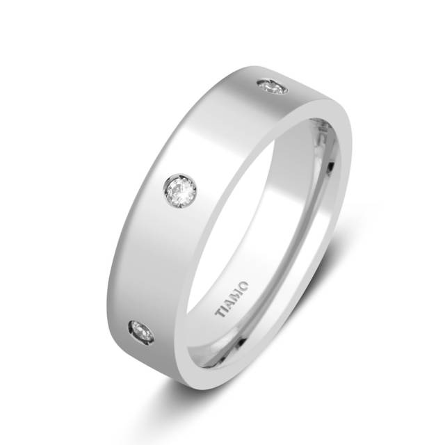 Обручальное кольцо из белого золота с бриллиантами TIAMO (000098)