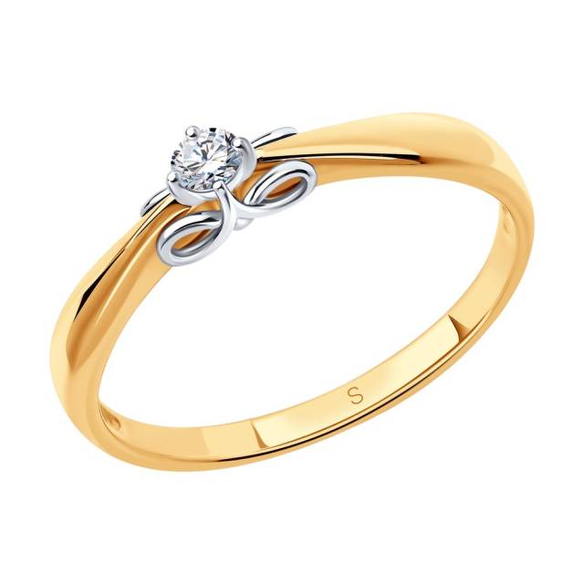 Помолвочное кольцо из комбинированного золота с бриллиантом (046269)