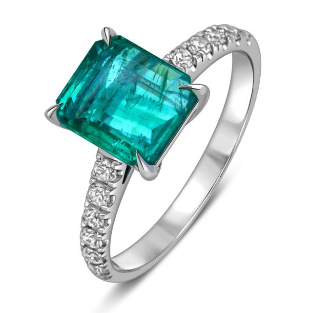 Кольцо из белого золота с бриллиантами и изумрудом (058507)