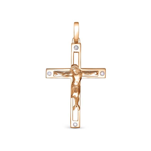 Кулон крест из красного золота с бриллиантами (051072)