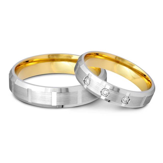 Обручальное кольцо из комбинированного золота с бриллиантами Tiamo (001303)