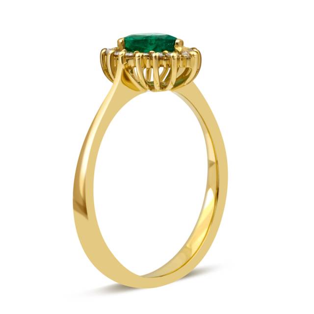 Кольцо из жёлтого золота с бриллиантами и изумрудом (035627)