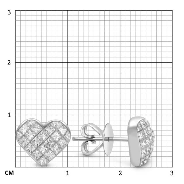 Серьги пусеты из белого золота с бриллиантами "Сердце" (047298)