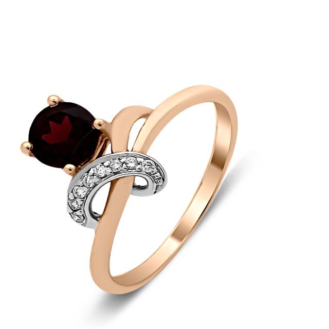 Кольцо из красного золота с бриллиантами и гранатом (021021)