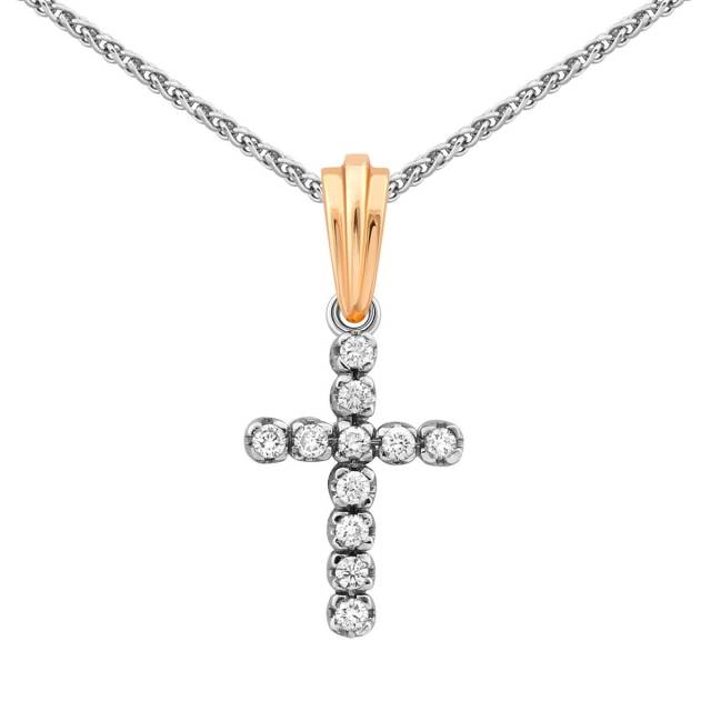 Колье крест из комбинированного золота с бриллиантами (015223)