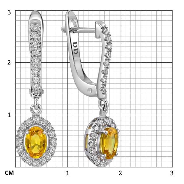 Серьги из белого золота с бриллиантами и жёлтыми сапфирами (062777)