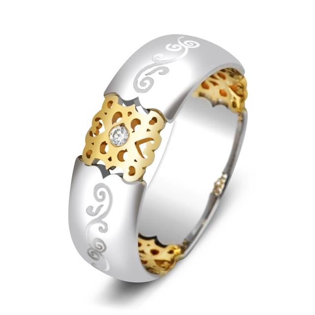 Кольцо обручальное из комбинированного золота с бриллиантами (002073)