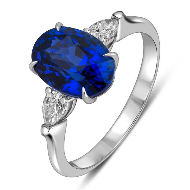 Кольцо из белого золота с бриллиантами и сапфиром (063444)