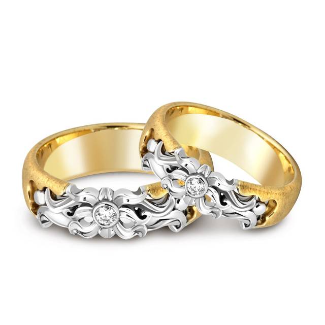 Эксклюзивное обручальное кольцо из комбинированного золота с бриллиантом (010836)