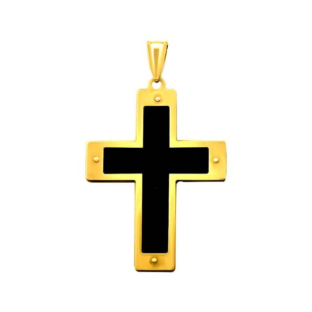 Кулон крест из жёлтого золота с искусственной вставкой (021497)