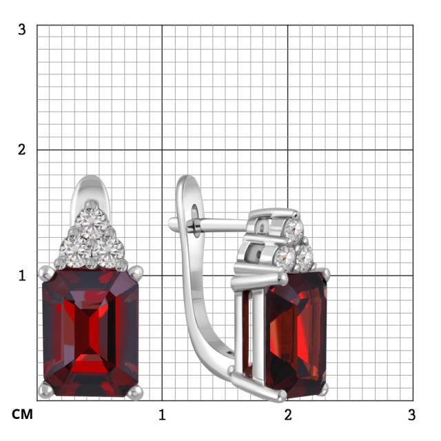 Серьги из белого золота с бриллиантами и гранатами (052553)