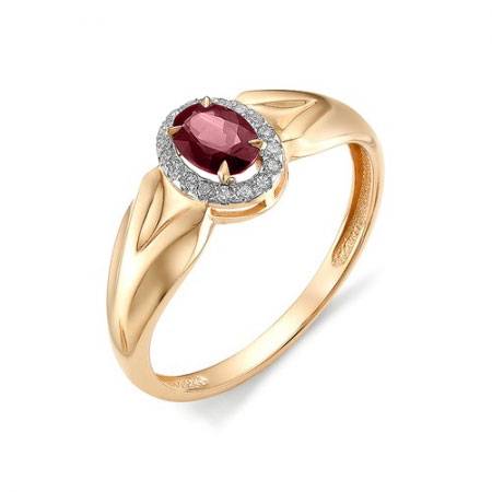 Кольцо из красного золота с бриллиантами и сапфиром (036189)