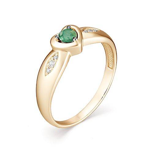 Помолвочное кольцо из красного золота с бриллиантами и изумрудом (033145)