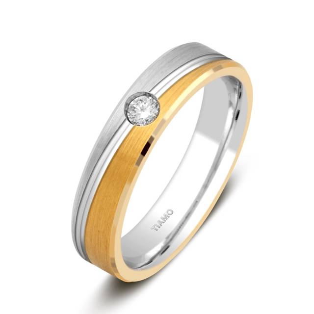 Обручальное кольцо из комбинированного золота с бриллиантом TIAMO (001298)