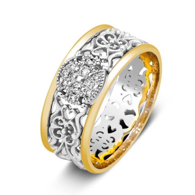 Обручальное кольцо из комбинированного золота с бриллиантами (023968)