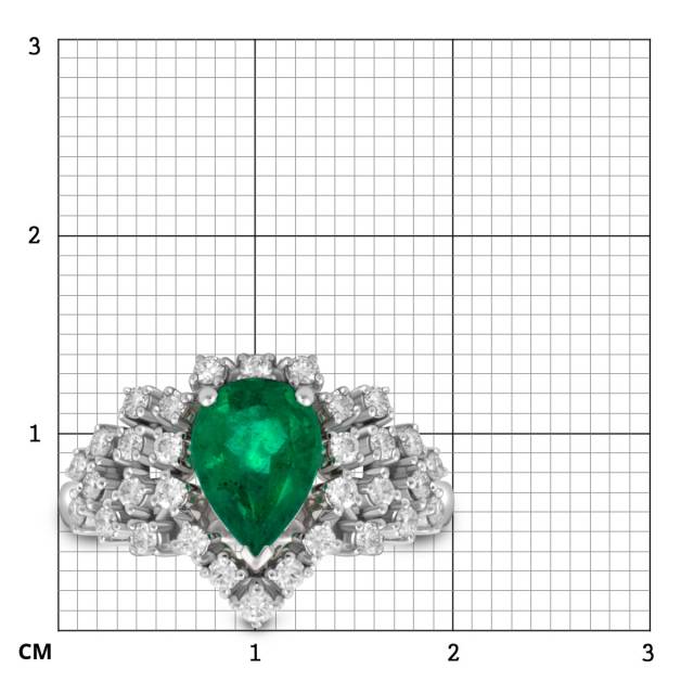Кольцо из белого золота с бриллиантами и изумрудом (047003)