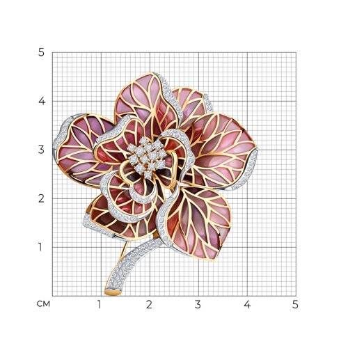 Брошь из красного золота с бриллиантамии эмалью "Цветок" (056212)