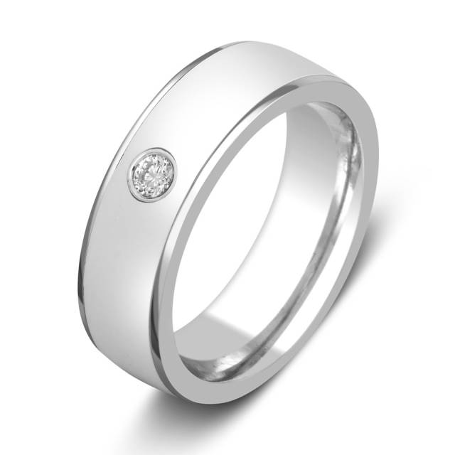 Обручальное кольцо из белого золота с бриллиантом (026002)