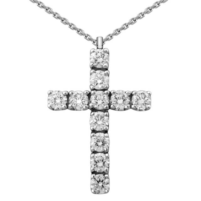 Колье Крест из белого золота с бриллиантами (039951)