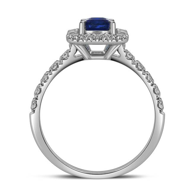 Кольцо из белого золота с бриллиантами и сапфиром (063716)