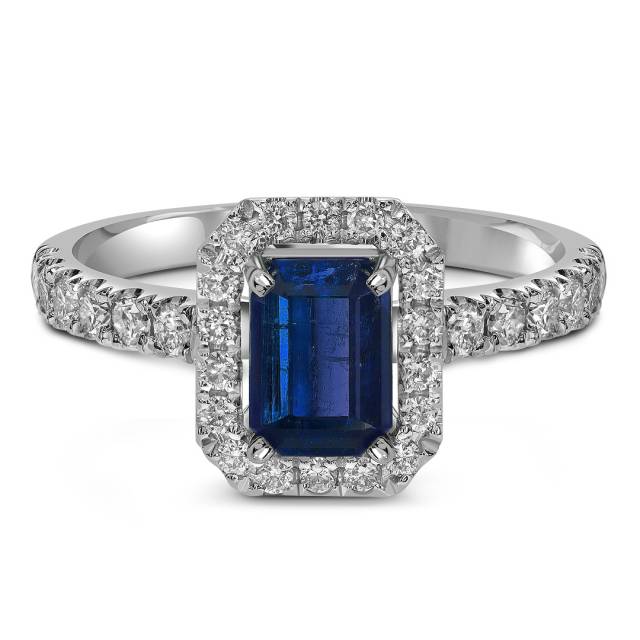 Кольцо из белого золота с бриллиантами и сапфиром (063716)