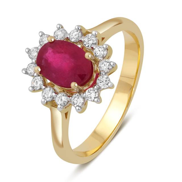 Кольцо из жёлтого золота с бриллиантами и рубином (046084)