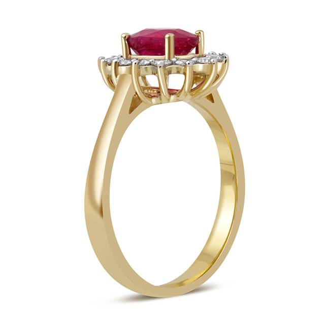 Кольцо из жёлтого золота с бриллиантами и рубином (046084)