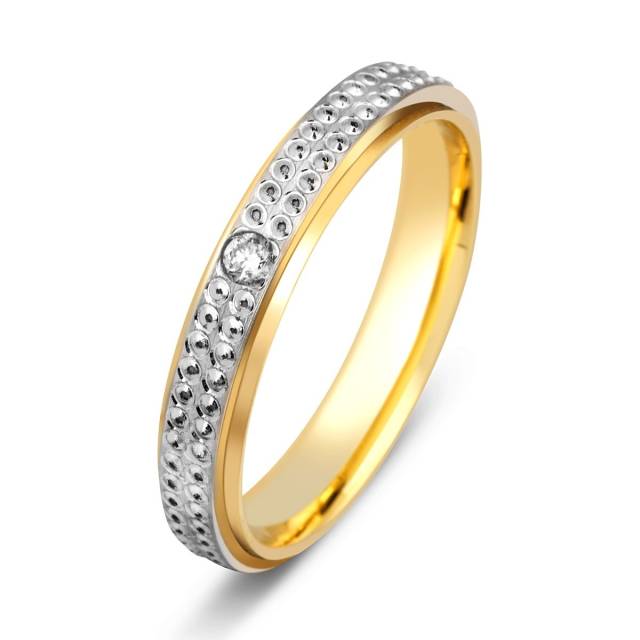 Обручальное кольцо из комбинированного золота с бриллиантом TIAMO (000655)