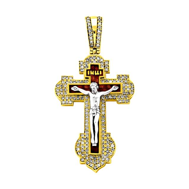 Кулон крест из жёлтого золота с бриллиантами (025835)