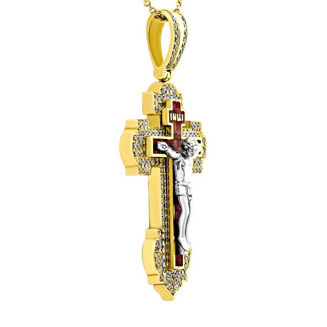 Кулон крест из жёлтого золота с бриллиантами (025835)