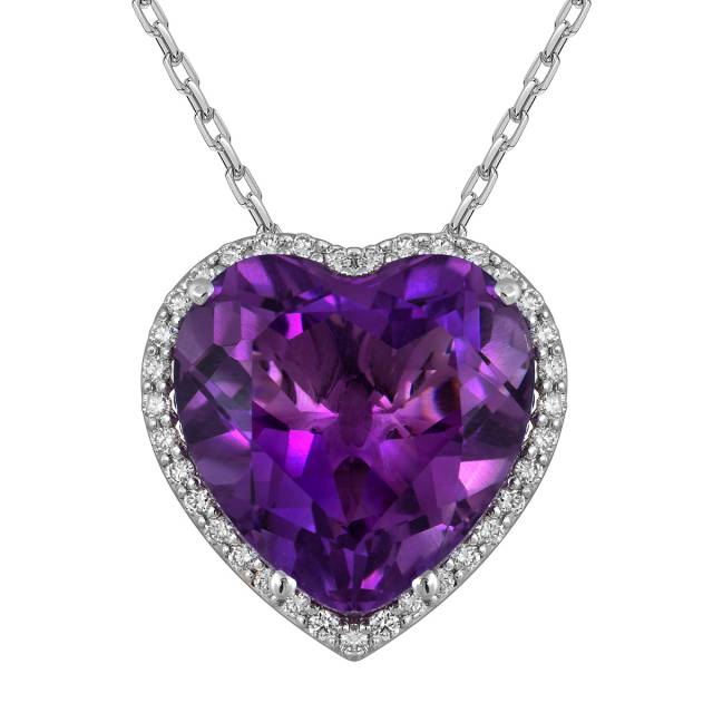 Колье из белого золота с бриллиантами и аметистом "Сердце" (063678)