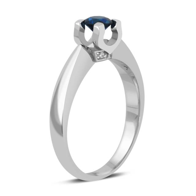 Помолвочное кольцо из белого золота с бриллиантами и сапфиром (040344)
